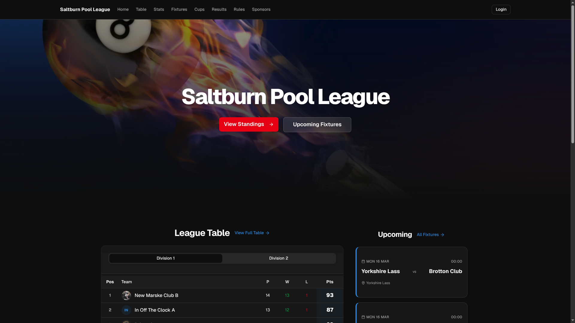 Saltburn Pool League website